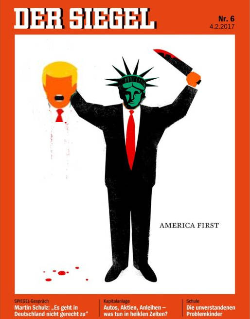 Germany's influential weekly news magazine Der Siegel has come under fire for a cover image showing the Statue of Liberty beheading US President Donald Trump.