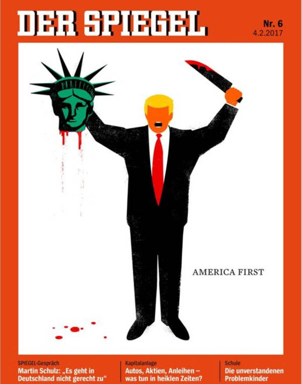 Germany's influential weekly news magazine Der Siegel has come under fire for a cover image showing the Statue of Liberty beheading US President Donald Trump. What a Rumpbook joke?