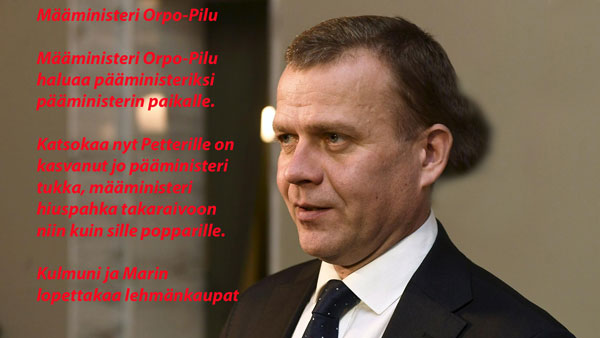 Määministeri Petteri Orpo-Piru maluaa pääministeriksi pääministerin paikalle